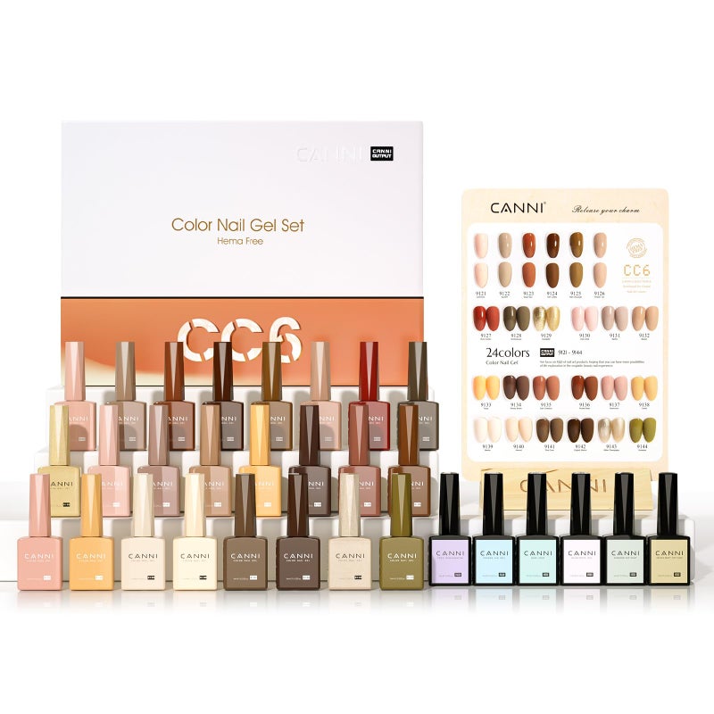 CANNI 30Pcs 9ML Hema-free Gel Nail Polish Set,Nude Brown Red Glitter Gold Gel Polish Kit Soak Off LED Nail Gel Polish Set Nail Art Starter Manicure Salon DIY at Home - Image 1
