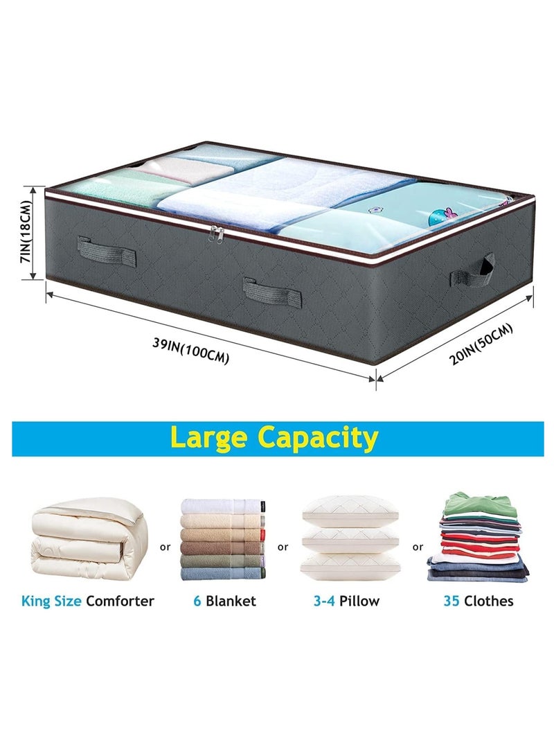 MIXDE 90L Under Bed Storage Containers, 2 Pack Underbed Toy Organizers and Clothing Storage Bags, Closet Storage Bins with Clear Window for Organizing Comforter Bedding Clothes Bedroom,Grey - Image 2