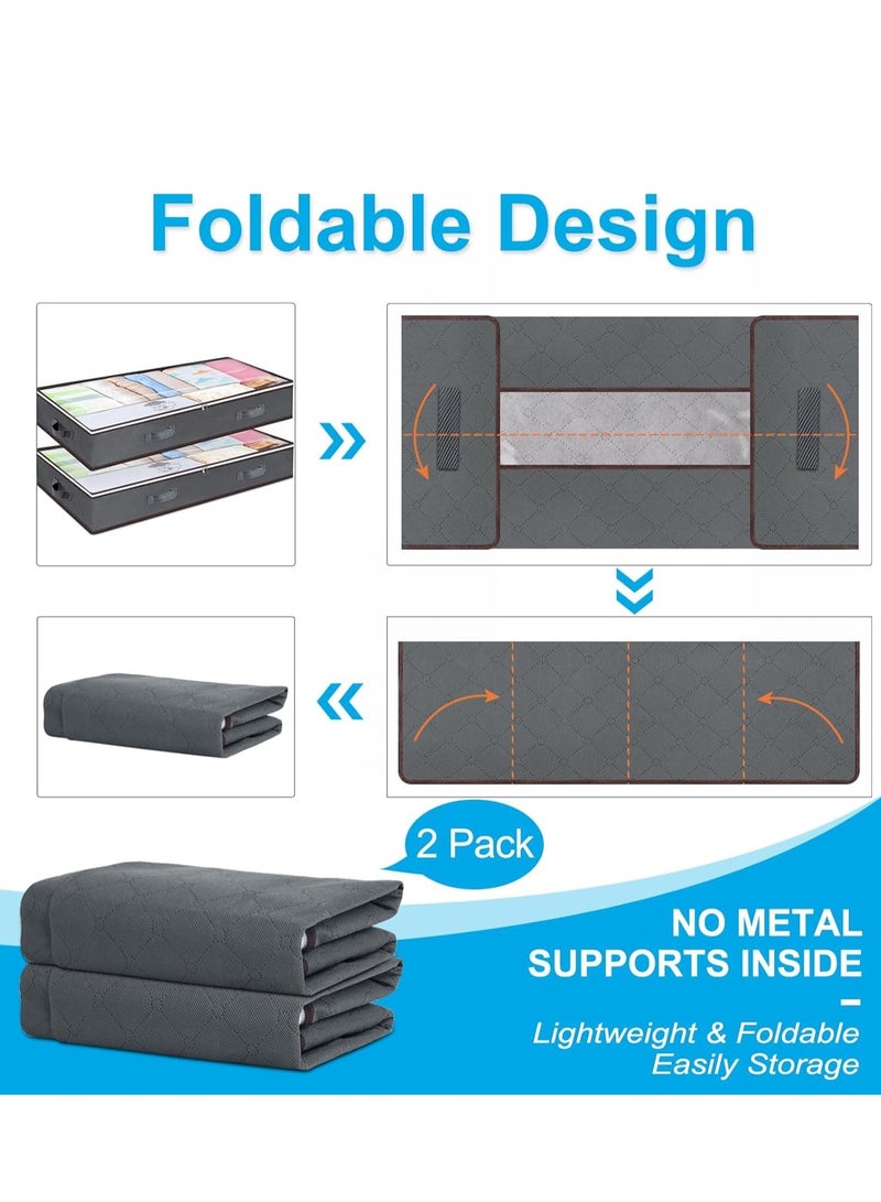 MIXDE 90L Under Bed Storage Containers, 2 Pack Underbed Toy Organizers and Clothing Storage Bags, Closet Storage Bins with Clear Window for Organizing Comforter Bedding Clothes Bedroom,Grey - Image 3