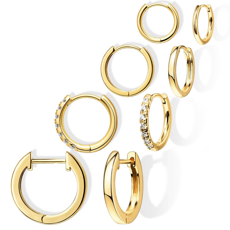 Poxtex Gold Hoop Earrings for Women Trendy 14K Gold Plated Small Huggie Cartilage Hypoallergenic Earring Stacks for Sensitive Ears Helix Conch Tragus Hoop Earring Sets for Multiple Piercing Jewelry Gifts Clip On - Image 1