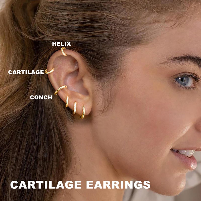 Poxtex Gold Hoop Earrings for Women Trendy 14K Gold Plated Small Huggie Cartilage Hypoallergenic Earring Stacks for Sensitive Ears Helix Conch Tragus Hoop Earring Sets for Multiple Piercing Jewelry Gifts Clip On - Image 4