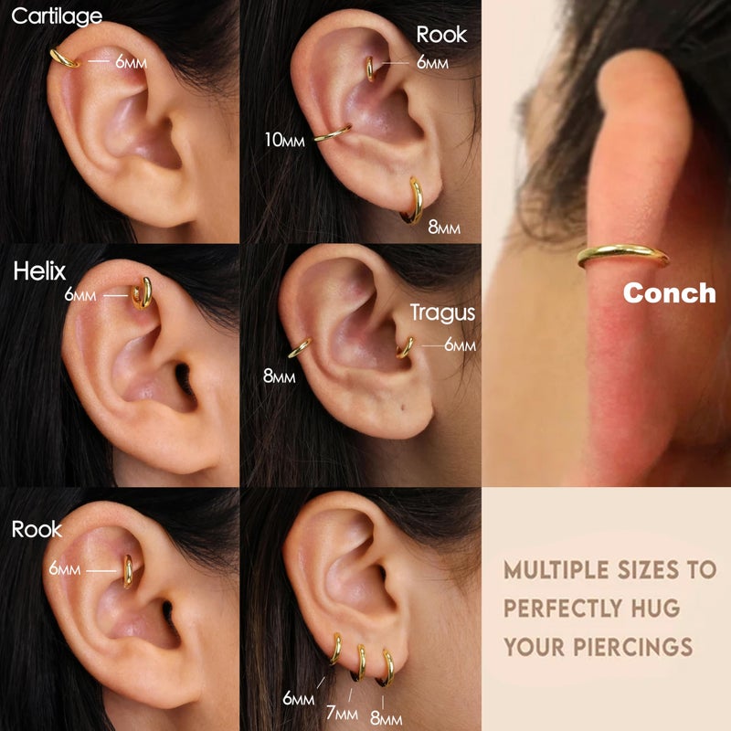 Poxtex Gold Hoop Earrings for Women Trendy 14K Gold Plated Small Huggie Cartilage Hypoallergenic Earring Stacks for Sensitive Ears Helix Conch Tragus Hoop Earring Sets for Multiple Piercing Jewelry Gifts Clip On - Image 5