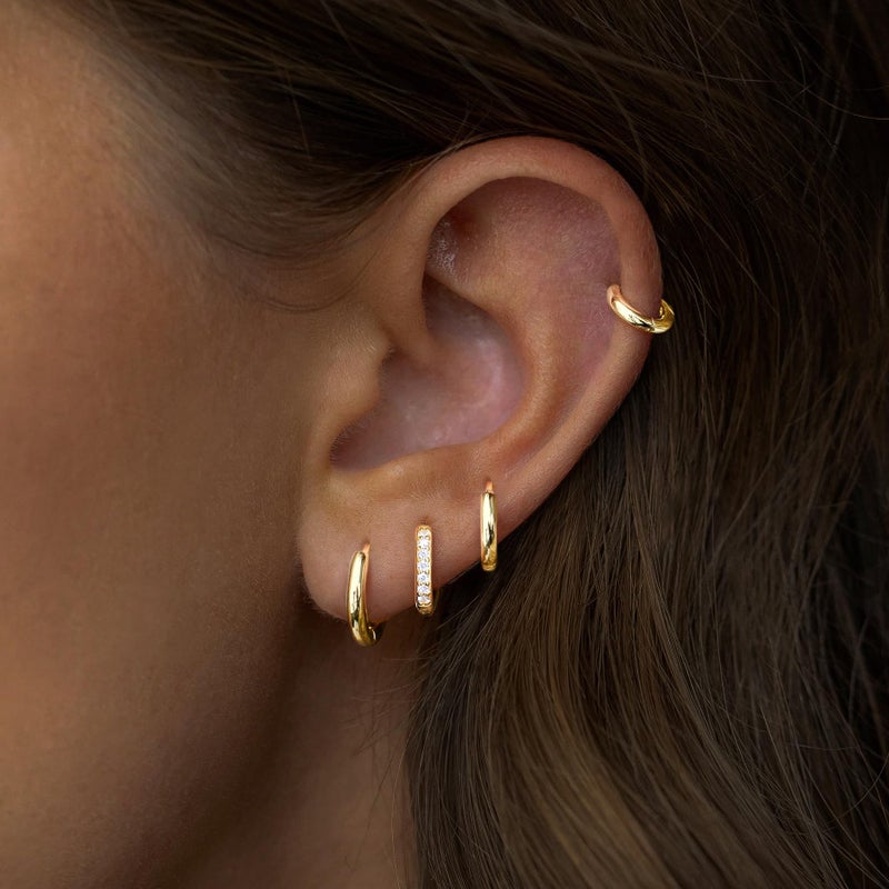 Poxtex Gold Hoop Earrings for Women Trendy 14K Gold Plated Small Huggie Cartilage Hypoallergenic Earring Stacks for Sensitive Ears Helix Conch Tragus Hoop Earring Sets for Multiple Piercing Jewelry Gifts Clip On - Image 3