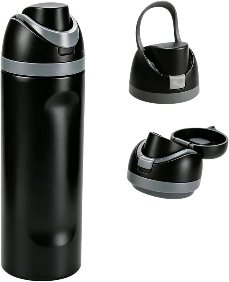 Pepisk 600ml Stainless Steel Vacuum Insulated Bottle with Straw & Lid, Leak-Proof for Hot & Cold Drinks, Easy to Clean, Ideal for Sports, Travel, School & Home Use（ Black） - Image 1