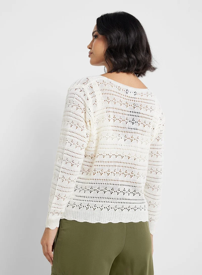 Ginger Crochet Detail Button Up Top