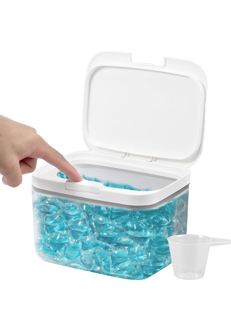 إكسفور حاوية كبسولات الغسيل، حامل غسالات الأطباق الأوتوماتيكي المنبثق، حاوية محكمة الغلق بسعة كبيرة 2.8 لتر مع كوب قياس لخرز الغسيل، تنظيم غرفة الغسيل - Image 1