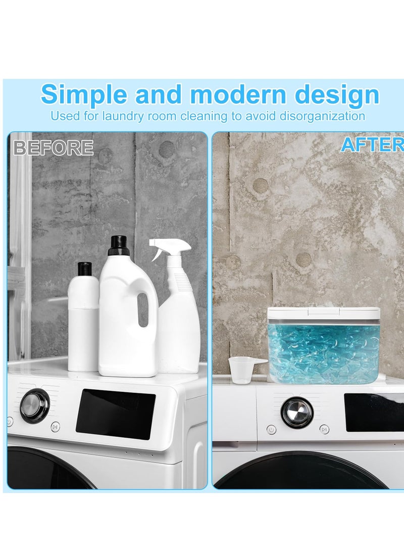 إكسفور حاوية كبسولات الغسيل، حامل غسالات الأطباق الأوتوماتيكي المنبثق، حاوية محكمة الغلق بسعة كبيرة 2.8 لتر مع كوب قياس لخرز الغسيل، تنظيم غرفة الغسيل - Image 3