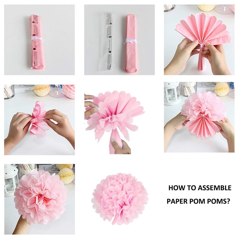 Lightingsky 10pcs DIY Decorative Tissue Paper Pom-poms Flowers Ball Perfect for Party Wedding Home Outdoor Decoration (12-inch Diameter  White) - Image 4