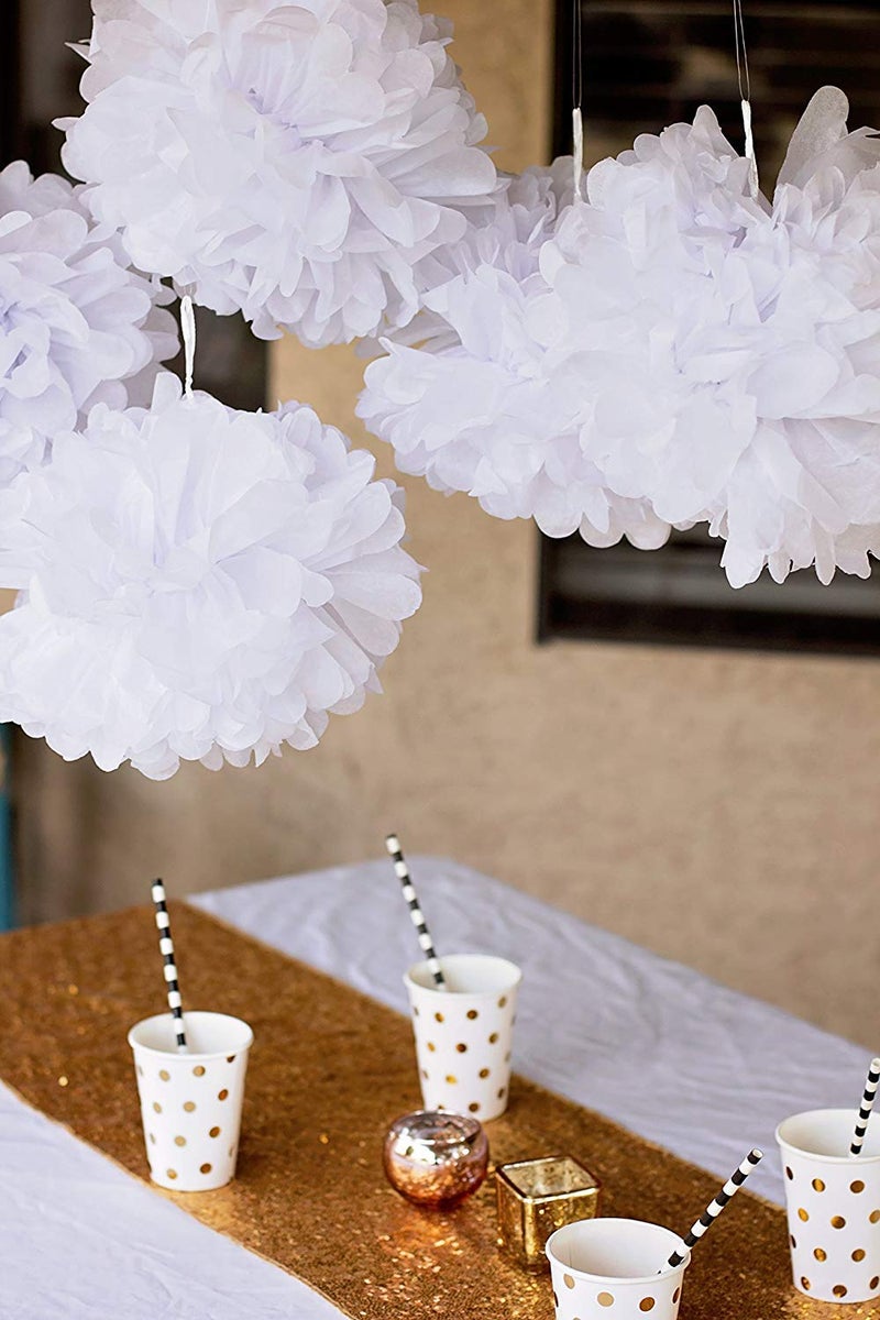 Lightingsky 10pcs DIY Decorative Tissue Paper Pom-poms Flowers Ball Perfect for Party Wedding Home Outdoor Decoration (12-inch Diameter  White) - Image 3