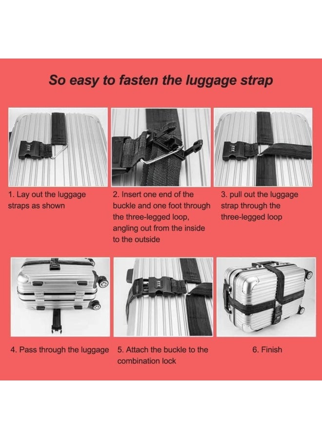 بريميفي حزام أمتعة قابل للتعديل مع قفل | حقائب السفر من السهل اكتشافها | أحزمة أمتعة متقاطعة غير قابلة للانزلاق، ملحقات تعبئة السفر، للحقائب مقاس 18-33 بوصة - Image 4
