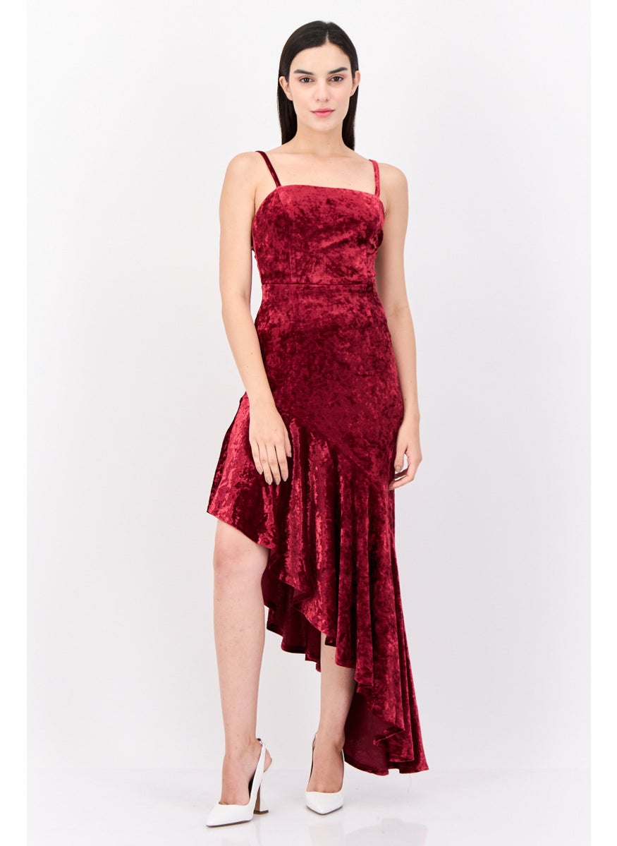 Lulus Women Plain Midi Dress, Maroon  - Image 1