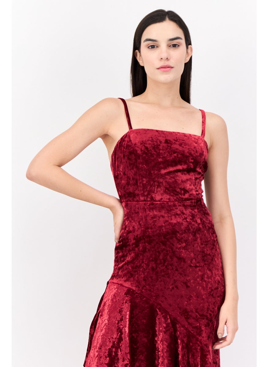 Lulus Women Plain Midi Dress, Maroon  - Image 2