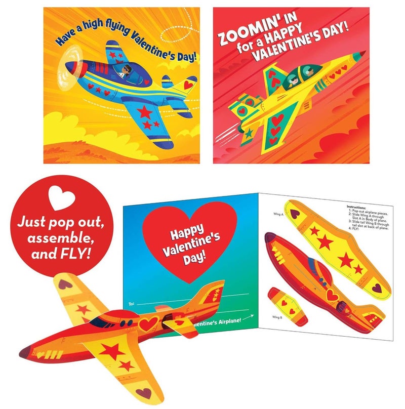 Playhouse Pop Out Paper Airplanes 28 Card Super Valentine Exchange Pack for Kids - Image 2