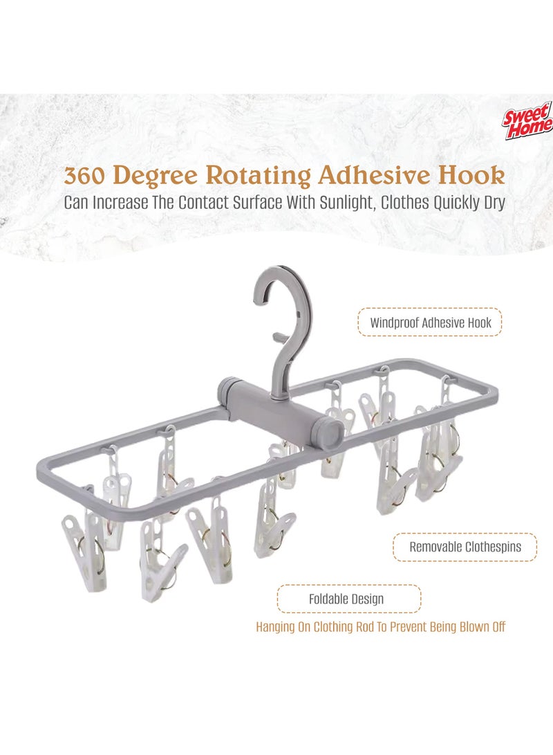 Sweet Home Multifunctional Folding Clothes Drying Rack – 24 Clips | Space-Saving Plastic Hanger for Socks, Underwear & Laundry | Durable & Lightweight Airer  - Image 3