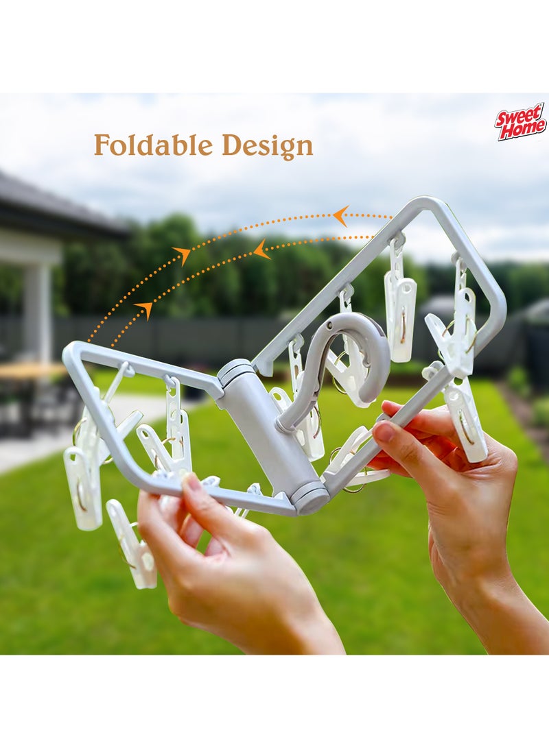 Sweet Home Multifunctional Folding Clothes Drying Rack – 24 Clips | Space-Saving Plastic Hanger for Socks, Underwear & Laundry | Durable & Lightweight Airer  - Image 4