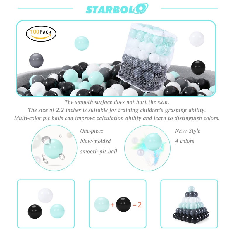 STARBOLO Ball Pit Balls Pack of 100 - BPA&Phthalate Free Non-Toxic Crush Proof Play Balls Soft Plastic Ball for 1 2 3 4 5Years Old Toddlers Baby Kids Birthday Pool Tent Party (2.16inches) - Image 3