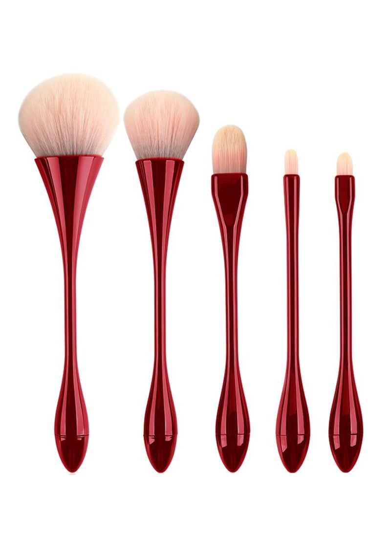 5-Piece Makeup Brush Set Red/Beige - Image 1