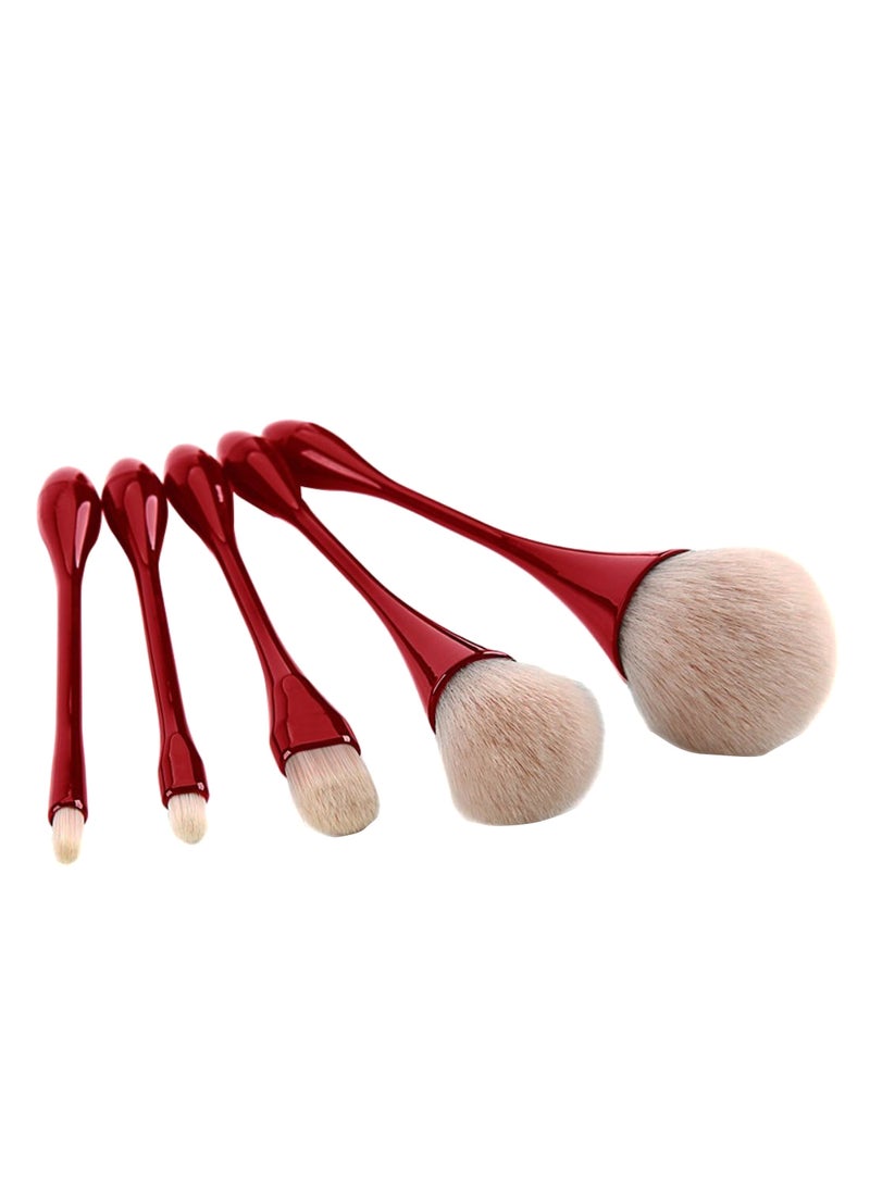5-Piece Makeup Brush Set Red/Beige - Image 2