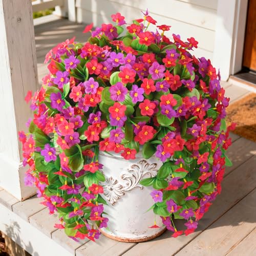 ZFProcess Artificial Fake Hanging Flowers for Outdoors, 2 Pcs Artificial Hanging Plants Outdoors Spring Summer Decor, UV Resistant Faux Violet Silk Flowers for Planters Front Door Yard Garden(Pink Rose Red) - Image 1