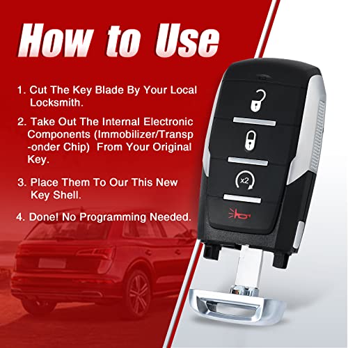 Aichiyu Key Fob Case Replacement Smart Remote Key Shell Cover Fob 4 Buttons for RAM 1500 2019 2020 2021 2022 2023 Fits for FCC ID: OHT-4882056, OHT4882056 - Image 4