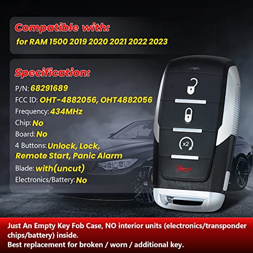 Aichiyu Key Fob Case Replacement Smart Remote Key Shell Cover Fob 4 Buttons for RAM 1500 2019 2020 2021 2022 2023 Fits for FCC ID: OHT-4882056, OHT4882056 - Image 3