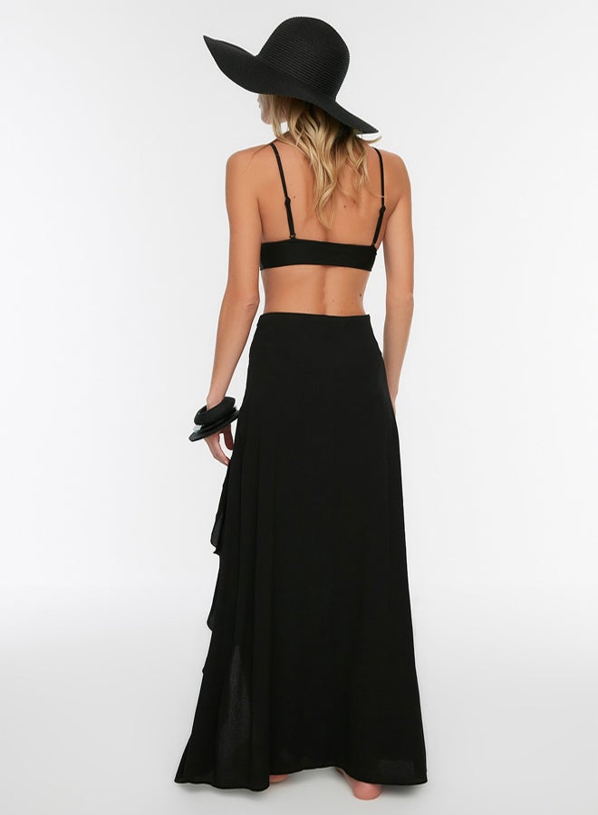 Black Woven Flounce Maxi Beach Skirt