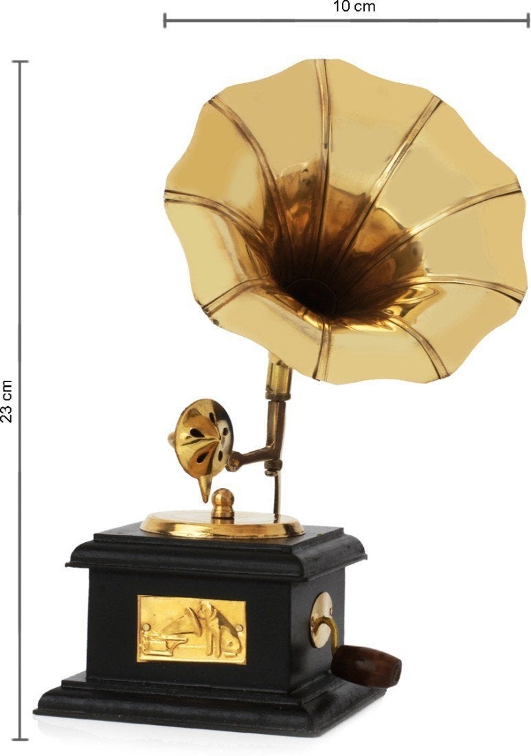Webelkart Brass Vintage Gramophone Showpiece for Home and Living Room Home Decor, 17 cm, Gold, 1 Piece - Image 3