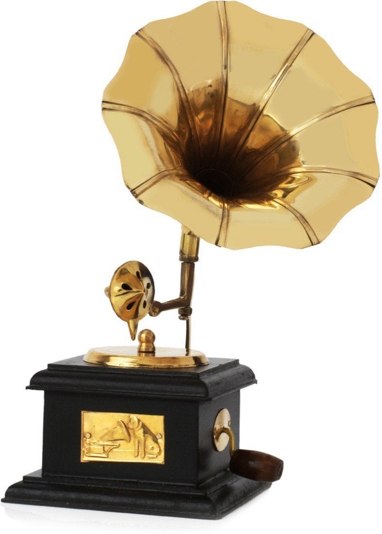 Webelkart Brass Vintage Gramophone Showpiece for Home and Living Room Home Decor, 17 cm, Gold, 1 Piece - Image 2