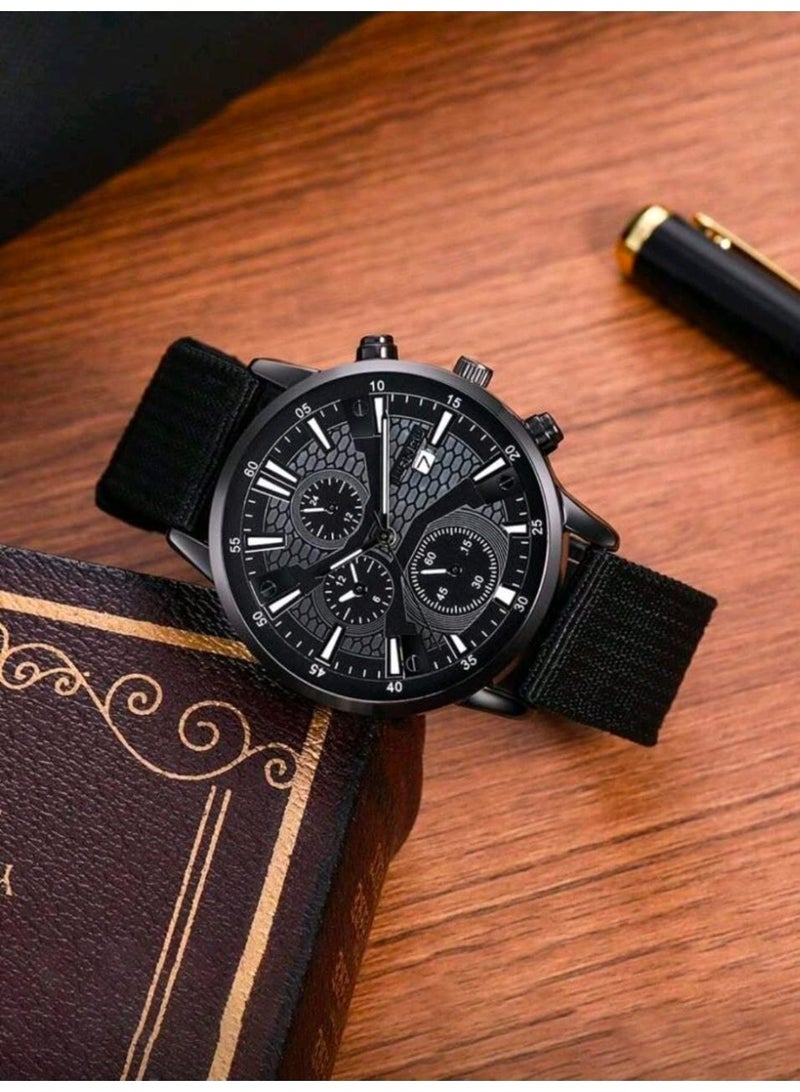 Shein Set Men's Watch Calendar Casual Sports Fashion Industrial Style Round Dial Quartz Watch And Leather Bracelet For Men - Image 3