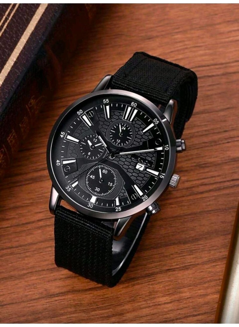 Shein Set Men's Watch Calendar Casual Sports Fashion Industrial Style Round Dial Quartz Watch And Leather Bracelet For Men - Image 2