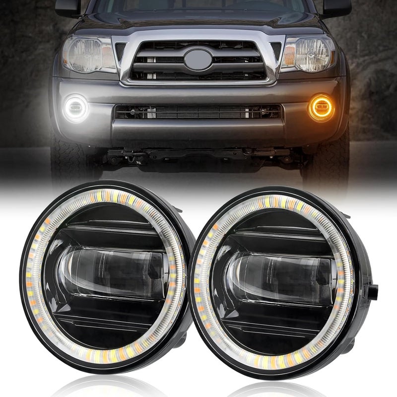 SUPAREE LED Fog Lights with Halo Ring White DRL/Yellow Turn Signal Fit for Tacoma 2005-2011/Tundra 2007-2013/Solara 2004-2006/Sequoia 2008-2015 Ideal for All-Weather Conditions,2 Pack - Image 1