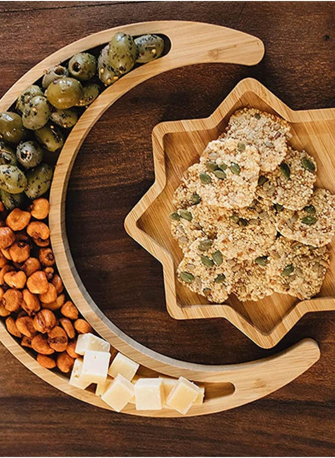 INSENSE Creative Star and Crescent Serving Plate Set, Bamboo Wood Snack Tray, Unique Crescent-Shaped Platter for Home & Restaurant - Image 3