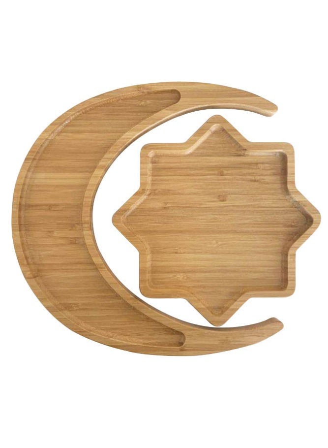 INSENSE Creative Star and Crescent Serving Plate Set, Bamboo Wood Snack Tray, Unique Crescent-Shaped Platter for Home & Restaurant - Image 1