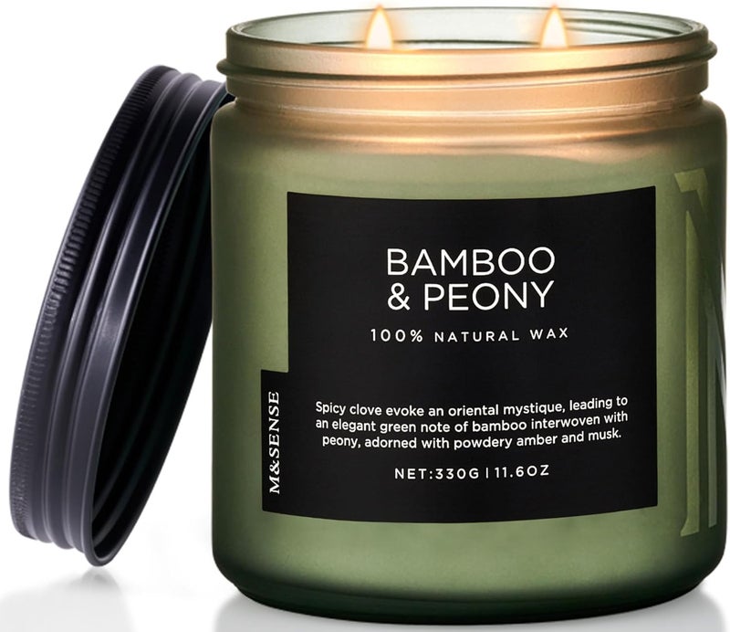M&SENSE Bamboo Peony Scented Candle, 11.6oz Aromatherapy Jar Candle, 70 Hour Burn Time, Natural Soy Wax Blend, Stress Relief, Home Fragrance - Image 1