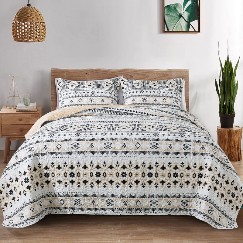BEDIFANY Boho Quilt King Size Set Lightweight Bedspread King Size Stripe Boho King Quilt Quilt Bedding Set for Bed Decoration AllSeason Coverlet Set 3 Pieces