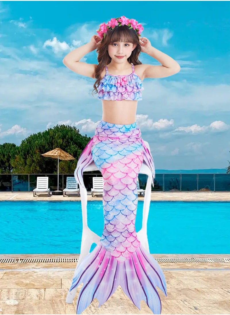 LEOKOR - 5 PCS Swimwear set,Mermaid Tails for Swimming Bathing Suits Swimsuit,Bikini Suit,for 4-13 Years Old,for Kids Girls - Image 1