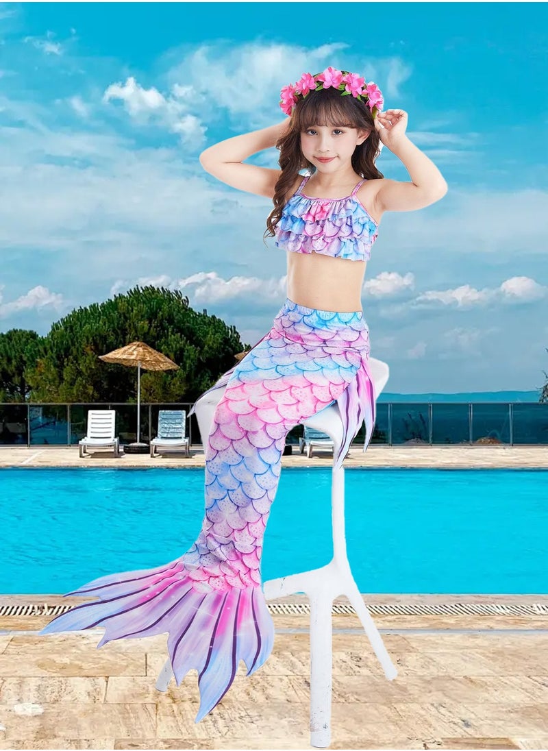 LEOKOR - 5 PCS Swimwear set,Mermaid Tails for Swimming Bathing Suits Swimsuit,Bikini Suit,for 4-13 Years Old,for Kids Girls - Image 1