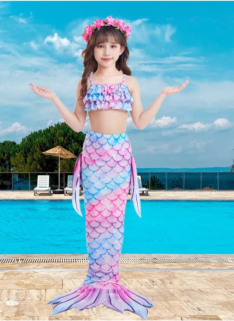 LEOKOR - 5 PCS Swimwear set,Mermaid Tails for Swimming Bathing Suits Swimsuit,Bikini Suit,for 4-13 Years Old,for Kids Girls - Image 1