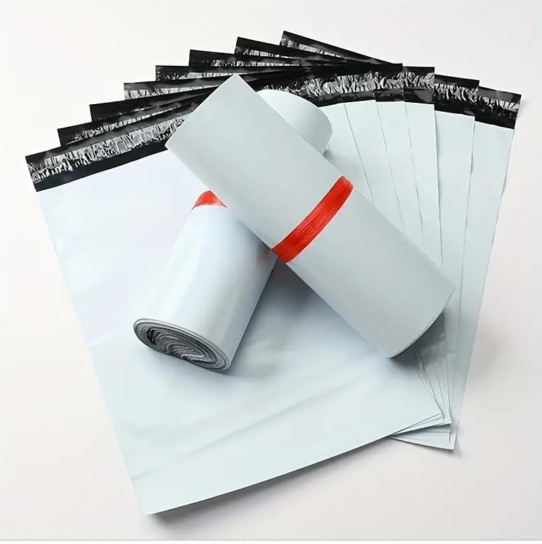 ديسيجيباك أكياس البريد البيضاء البلاستيكية، نافذة AWB، ختم الفلّان | 25 × 30 سم أكياس شحن ذاتية اللصق، أظرف للتغليف والتوصيل 100 قطعة/عبوة | مثالية لإرسال الطرود والملابس - Image 1