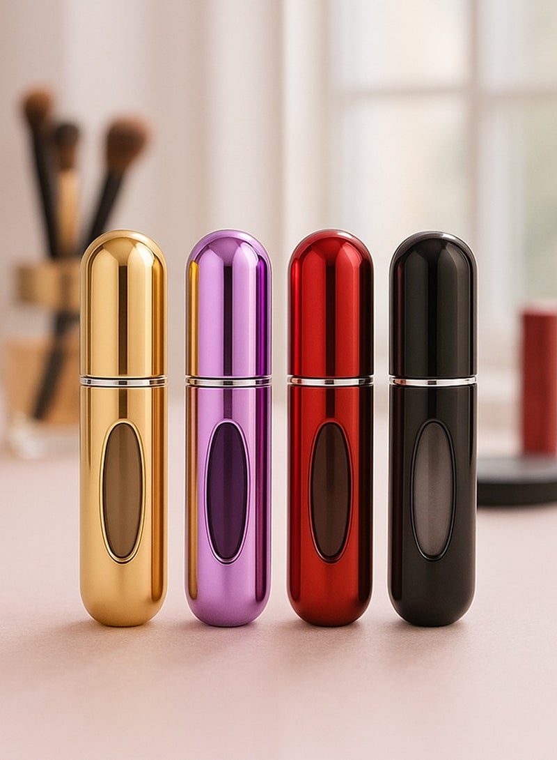 Perfume Atomizer Gift Set – 4pcs Refillable 5ml Spray Bottles | Gold, Red, Purple, Black | Travel & TSA Approved - Image 2