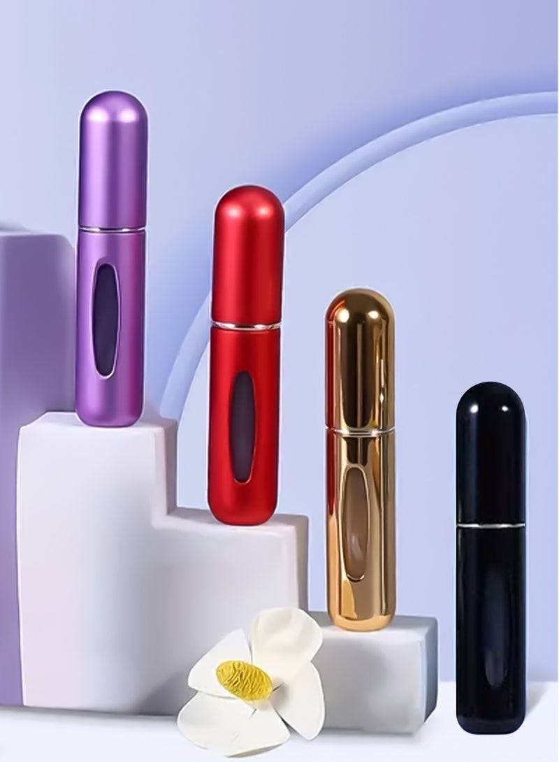 Perfume Atomizer Gift Set – 4pcs Refillable 5ml Spray Bottles | Gold, Red, Purple, Black | Travel & TSA Approved - Image 3