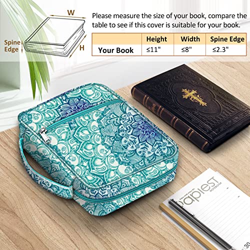 FINPAC Bible Cover, Carrying Book Case Church Bag Bible Protective with Handle and Zippered Pocket, Gift for Mother Lady Women Men, Emerald Illusions - Image 2