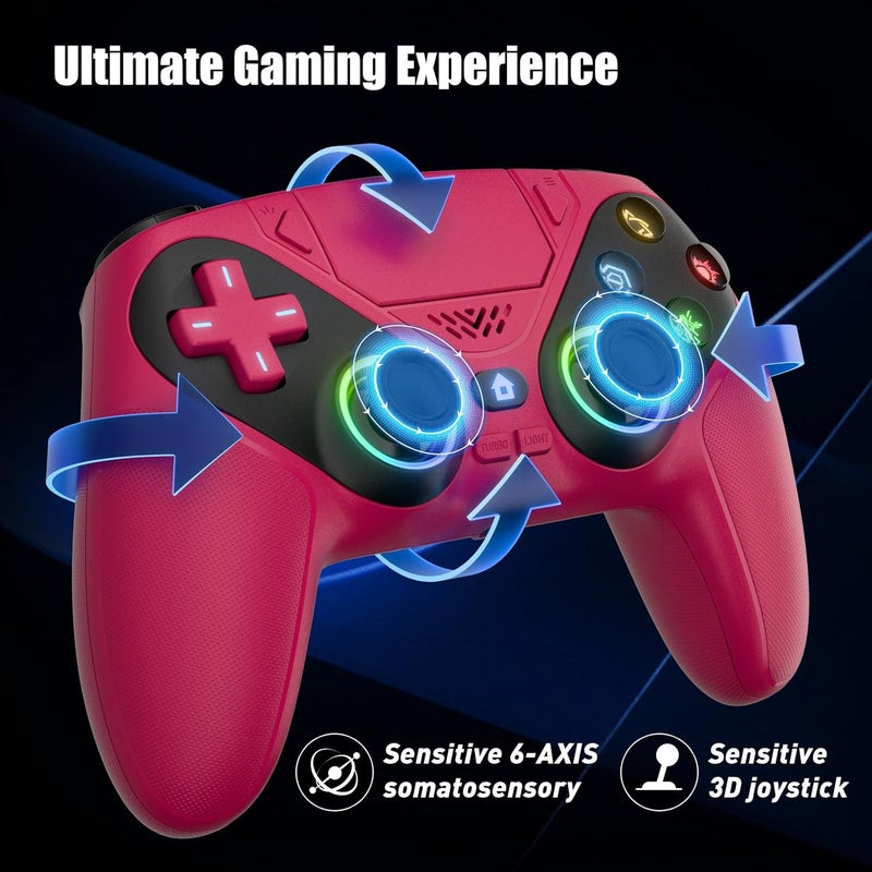 Gamrombo جهاز تحكم لاسلكي LED من لجهاز PS5، متوافق مع PS5 Pro/Slim/PC، اهتزاز مزدوج، وظيفة ماكرو/توربو، مقبس صوت 3.5 مم، جهاز تحكم ألعاب بتحكم حركة 6 محاور مع مكبر صوت (كستنائي) - Image 4