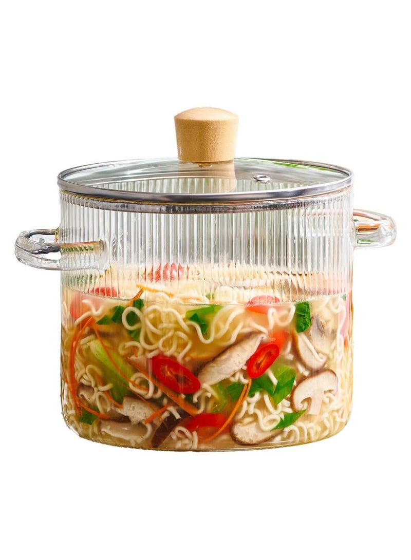 Glass Cooking Pot with Lid - 1.6L Heat Resistant Borosilicate Glass Cookware Stovetop Pot Set - Braiser Pan, Simmer Pot with Cover Safe for Soup, Milk, Baby Food  - Image 1