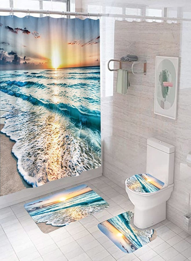 DDS-DUDES Sunset Shower Curtain for Bathroom, Beach Sunrise Scenery Shower Curtain Set Waterproof Polyester Bath Curtains with Hooks 71x71Inch (Sunset 8) - Image 1