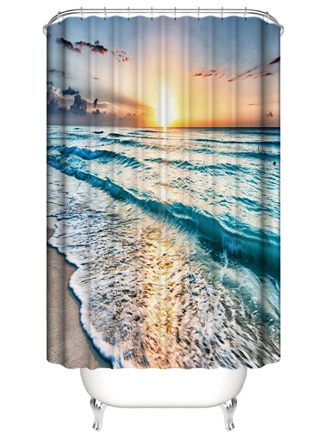 DDS-DUDES Sunset Shower Curtain for Bathroom, Beach Sunrise Scenery Shower Curtain Set Waterproof Polyester Bath Curtains with Hooks 71x71Inch (Sunset 8) - Image 3