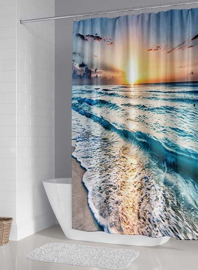 DDS-DUDES Sunset Shower Curtain for Bathroom, Beach Sunrise Scenery Shower Curtain Set Waterproof Polyester Bath Curtains with Hooks 71x71Inch (Sunset 8) - Image 2