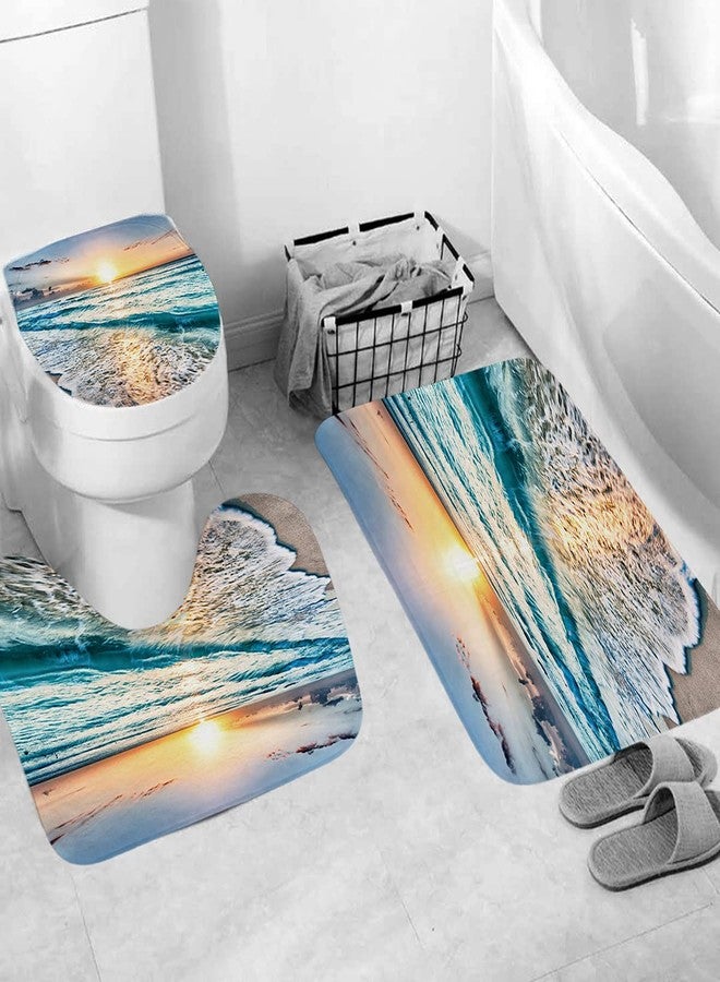 DDS-DUDES Sunset Shower Curtain for Bathroom, Beach Sunrise Scenery Shower Curtain Set Waterproof Polyester Bath Curtains with Hooks 71x71Inch (Sunset 8) - Image 4