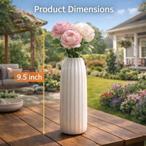 PulGos Off-White Ceramic Flower Vase | Decorative Accent Piece for Dried & Artificial Flowers |Centerpiece Pot for Living Room, Bedroom, Dining Table, Shelf, Office & Home Décor Vessel for Gift - Image 3