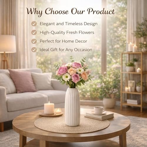 PulGos Off-White Ceramic Flower Vase | Decorative Accent Piece for Dried & Artificial Flowers |Centerpiece Pot for Living Room, Bedroom, Dining Table, Shelf, Office & Home Décor Vessel for Gift - Image 4
